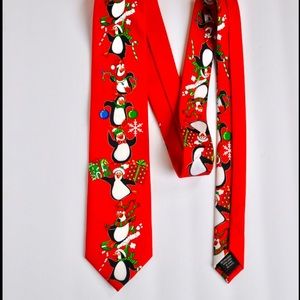 Vintage Christmas Red Penguin Tie, size OS